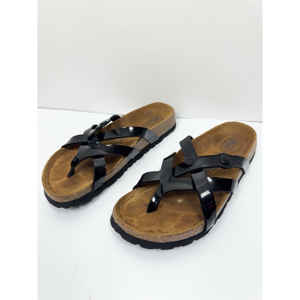 Betula by Birkenstock Vinja Black Patent Strappy Sandals Soft Footbed 37